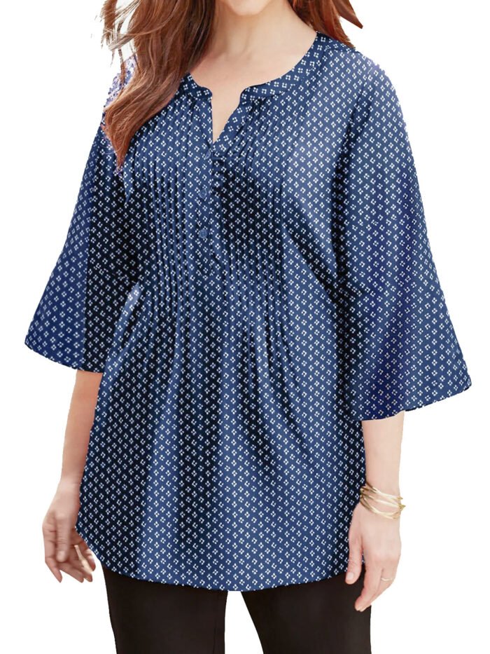 NAVY Geo Print Half Button Pleated Blouse Size 20 - 40 - Image 4