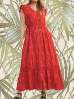 RED Printed BoHo Cham Lace Maxi Dress Size 14 - 32 - Image 8
