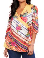 MULTI Tropical Stripe Mock Wrap Kimono Top Size 14 -34