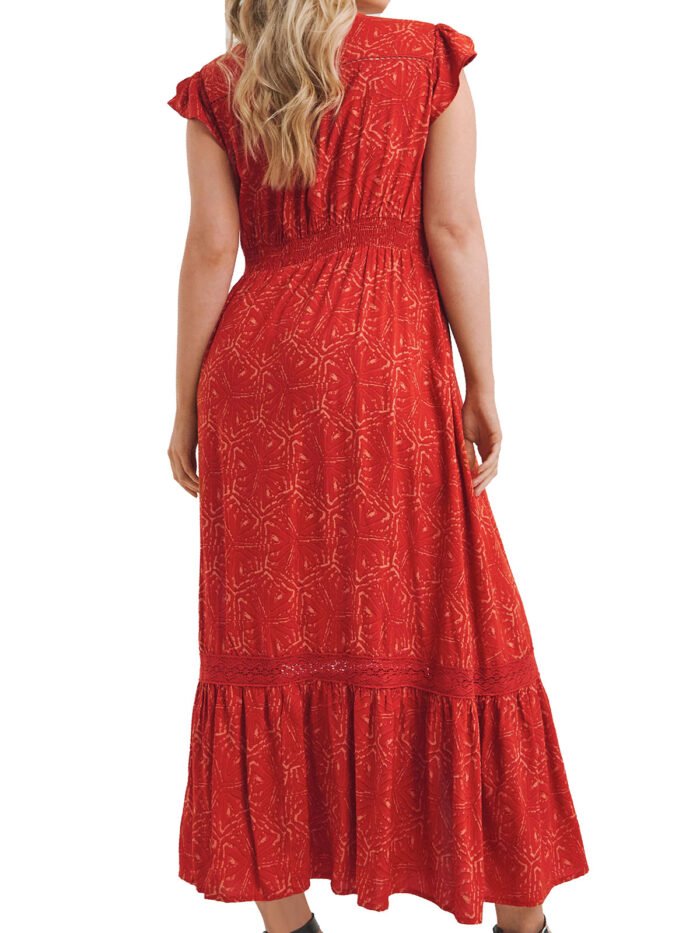 RED Printed BoHo Cham Lace Maxi Dress Size 14 - 32 - Image 4