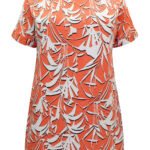 ORANGE Tropical Short Sleeve Longline Boxy Top Size 16 - 30