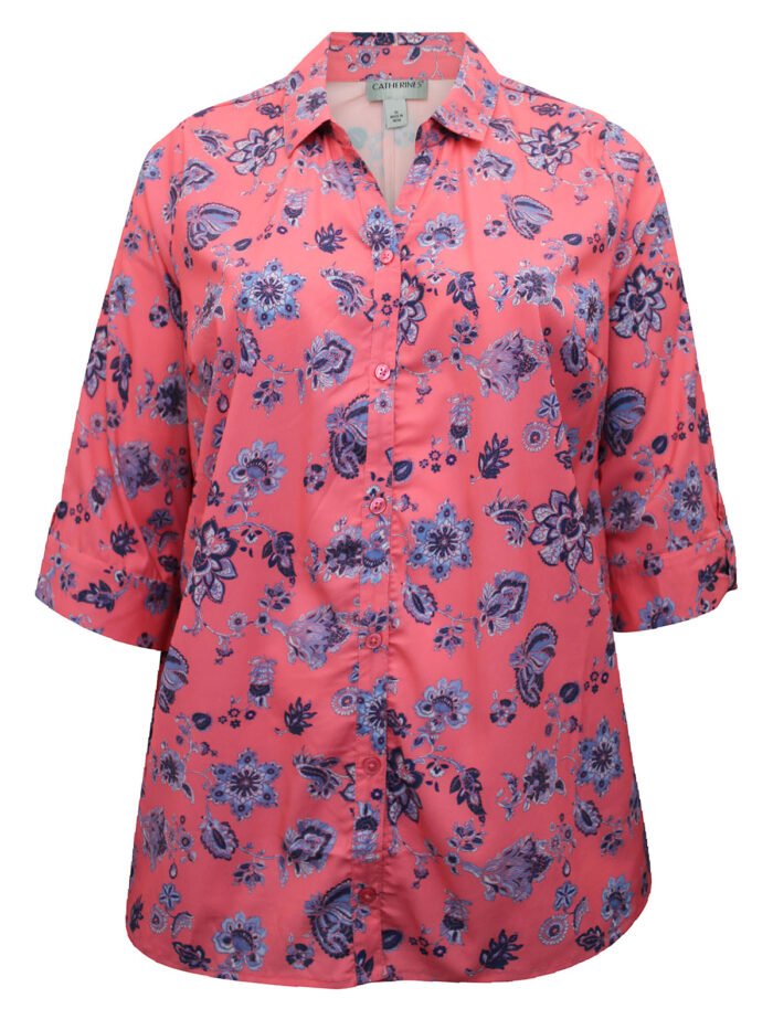 PINK Floral Print 3Q Sleeve Opaque Crepe Timeless Blouse Size 20 - 30 - Image 2