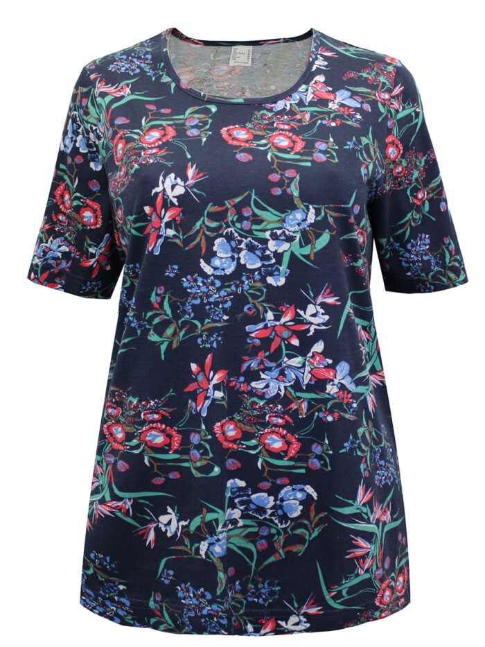 NAVY Pure Cotton Floral Print Short Sleeve Top Size 14 - 28 - Image 2