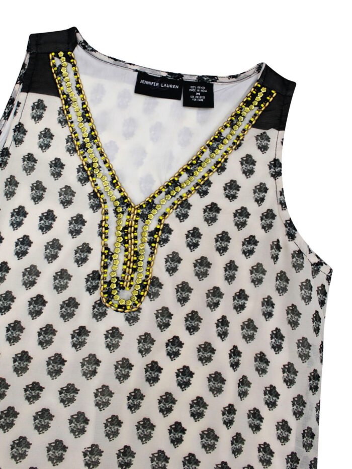 IVORY Sleeveless Border Print Embellished Shift Dress Size 12 - 22 - Image 2
