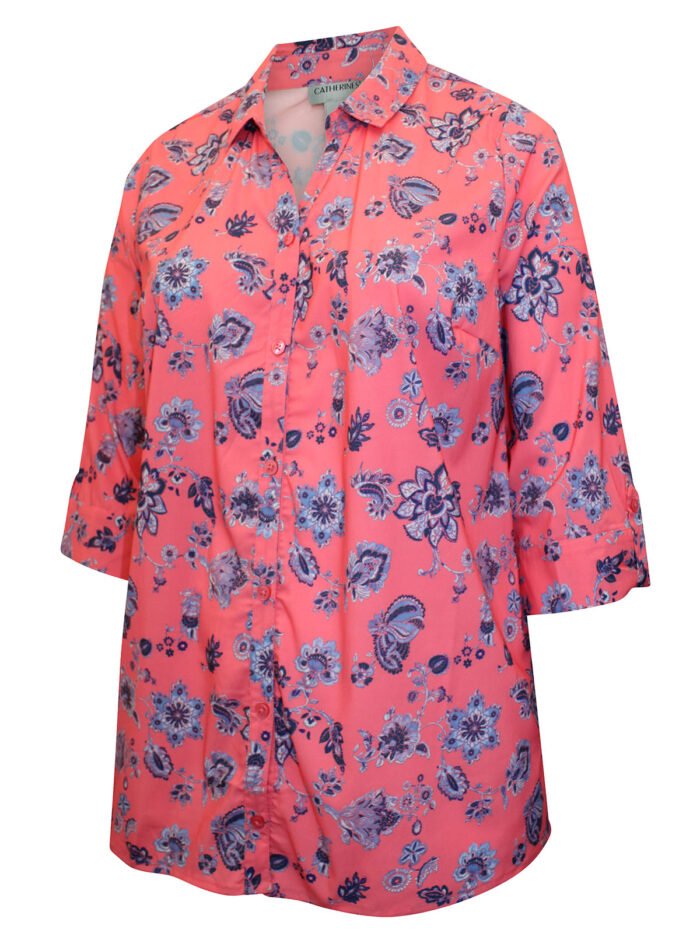 PINK Floral Print 3Q Sleeve Opaque Crepe Timeless Blouse Size 20 - 30 - Image 7
