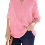 PINK 3/4 Sleeve Tab-Front Tunic Size 16 - 46