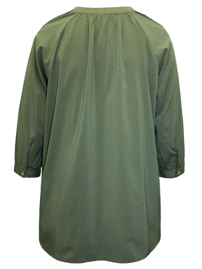 OLIVE GREEN Bracelet Sleeve Light & Airy Y-Neck Blouse Size 16 - 40 - Image 4