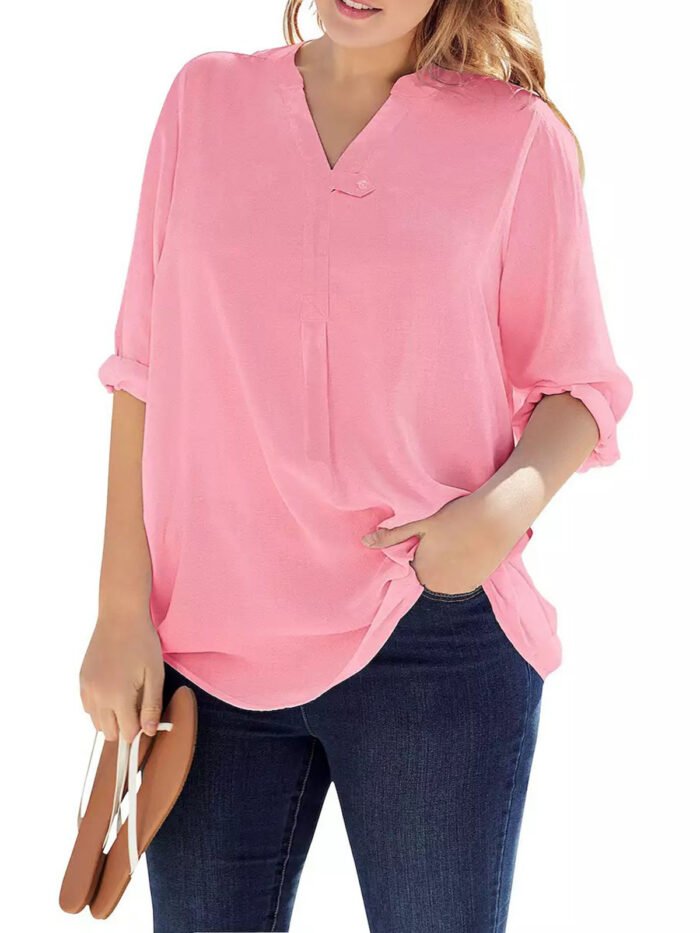 PINK 3/4 Sleeve Tab-Front Tunic Size 16 - 46 - Image 1