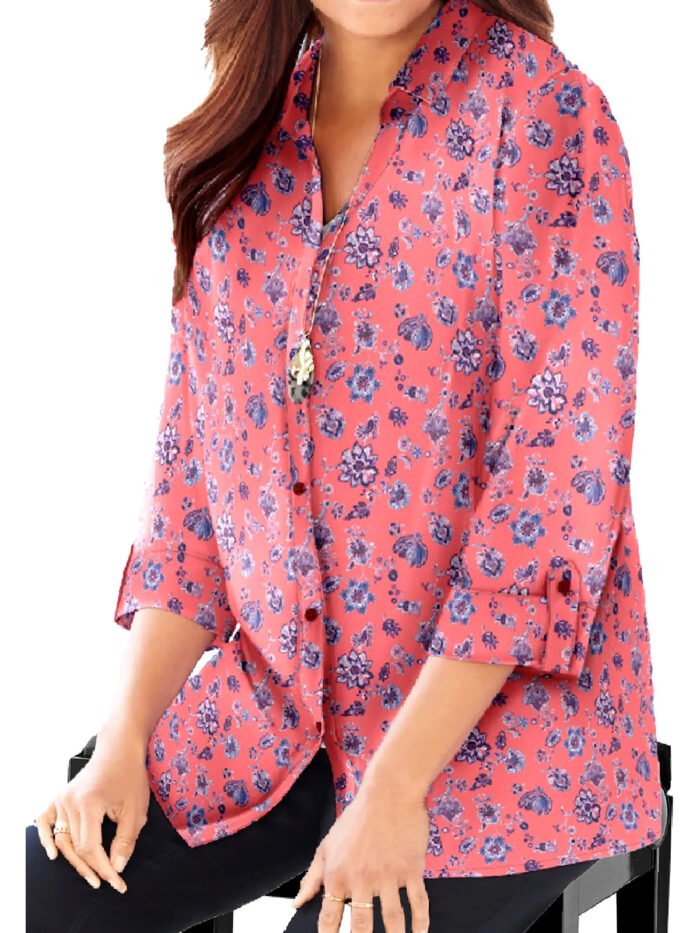 PINK Floral Print 3Q Sleeve Opaque Crepe Timeless Blouse Size 20 - 30 - Image 5