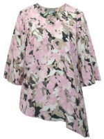 PINK Floral Print Asymmetric Hem Art-To-Wear Blouse Size 16 -30 - Image 2