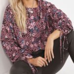 PINK Animal Print Reversible Ruched Sleeve Boxy Top Size 16 - 18