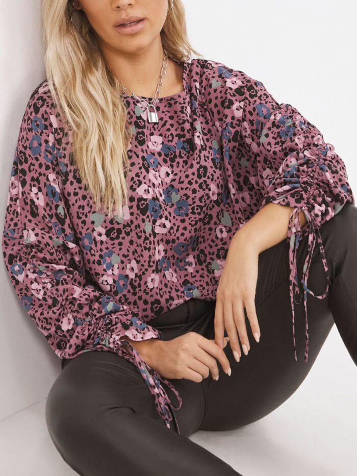 PINK Animal Print Reversible Ruched Sleeve Boxy Top Size 16 - 18 - Image 1