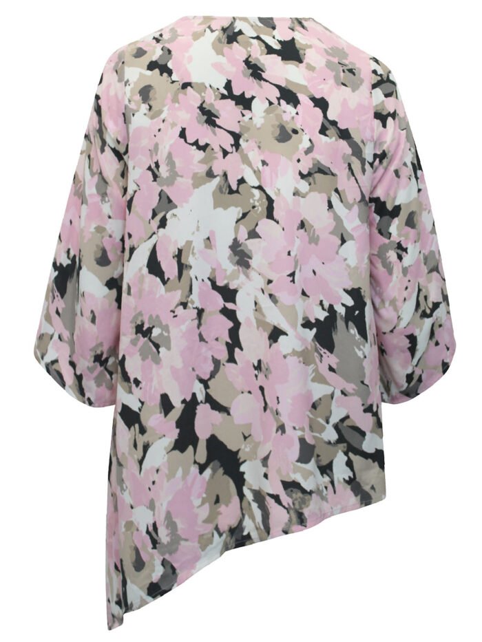 PINK Floral Print Asymmetric Hem Art-To-Wear Blouse Size 16 -30 - Image 4