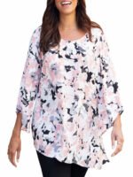 PINK Floral Print Asymmetric Hem Art-To-Wear Blouse Size 16 -30