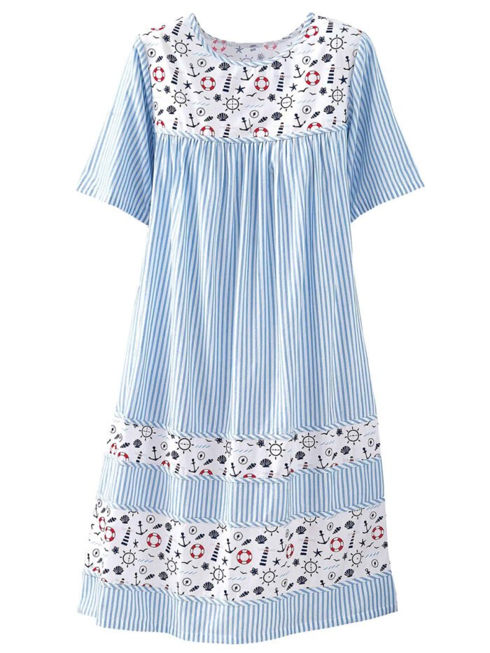 National BLUE Pure Cotton Multi Print Smock Dress Size 12 -28 - Image 5