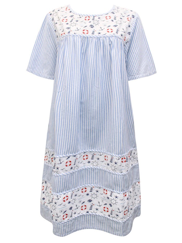 National BLUE Pure Cotton Multi Print Smock Dress Size 12 -28 - Image 6