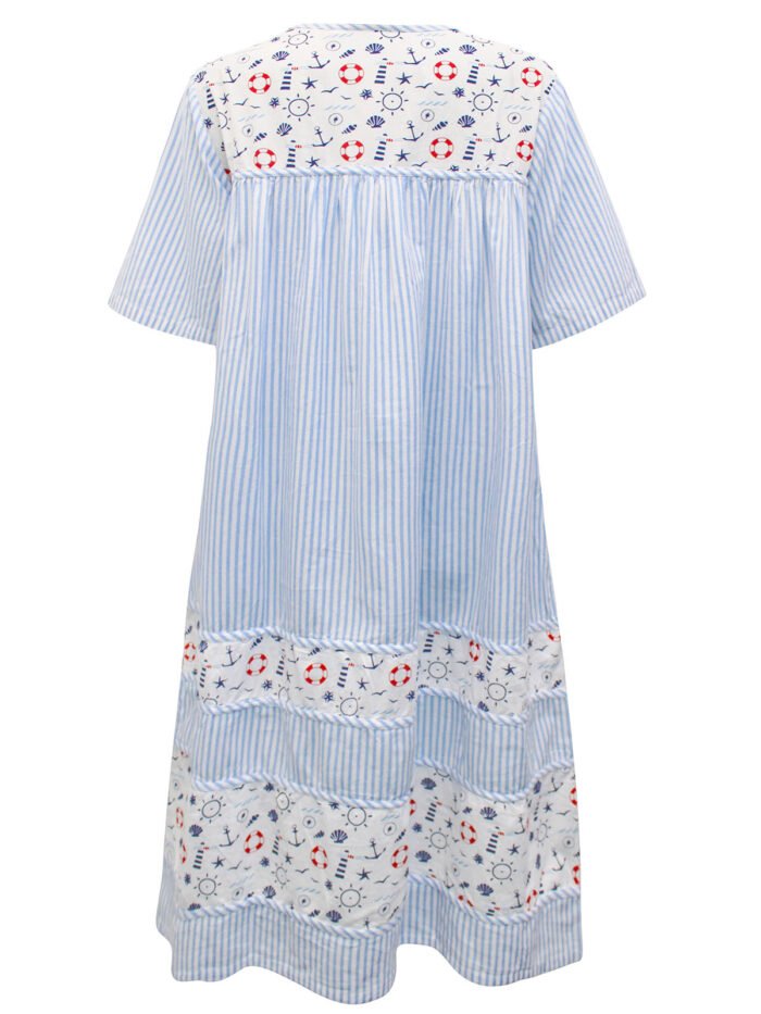 National BLUE Pure Cotton Multi Print Smock Dress Size 12 -28 - Image 7