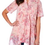 PINK Blooming Rose Faux Pearl Button Hanky Georgette Blouse Size 14 - 34