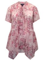 PINK Blooming Rose Faux Pearl Button Hanky Georgette Blouse Size 14 - 34 - Image 3