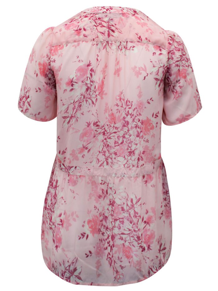 PINK Blooming Rose Faux Pearl Button Hanky Georgette Blouse Size 14 - 34 - Image 4