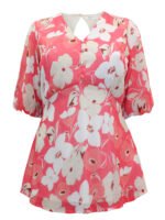 PINK Floral Print Exposed Back Tea Blouse Size 10 -26 - Image 2