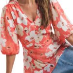 PINK Floral Print Exposed Back Tea Blouse Size 10 -26
