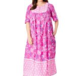 PINK Border Print Long Pocket Lounge Dress Size 28 - 42