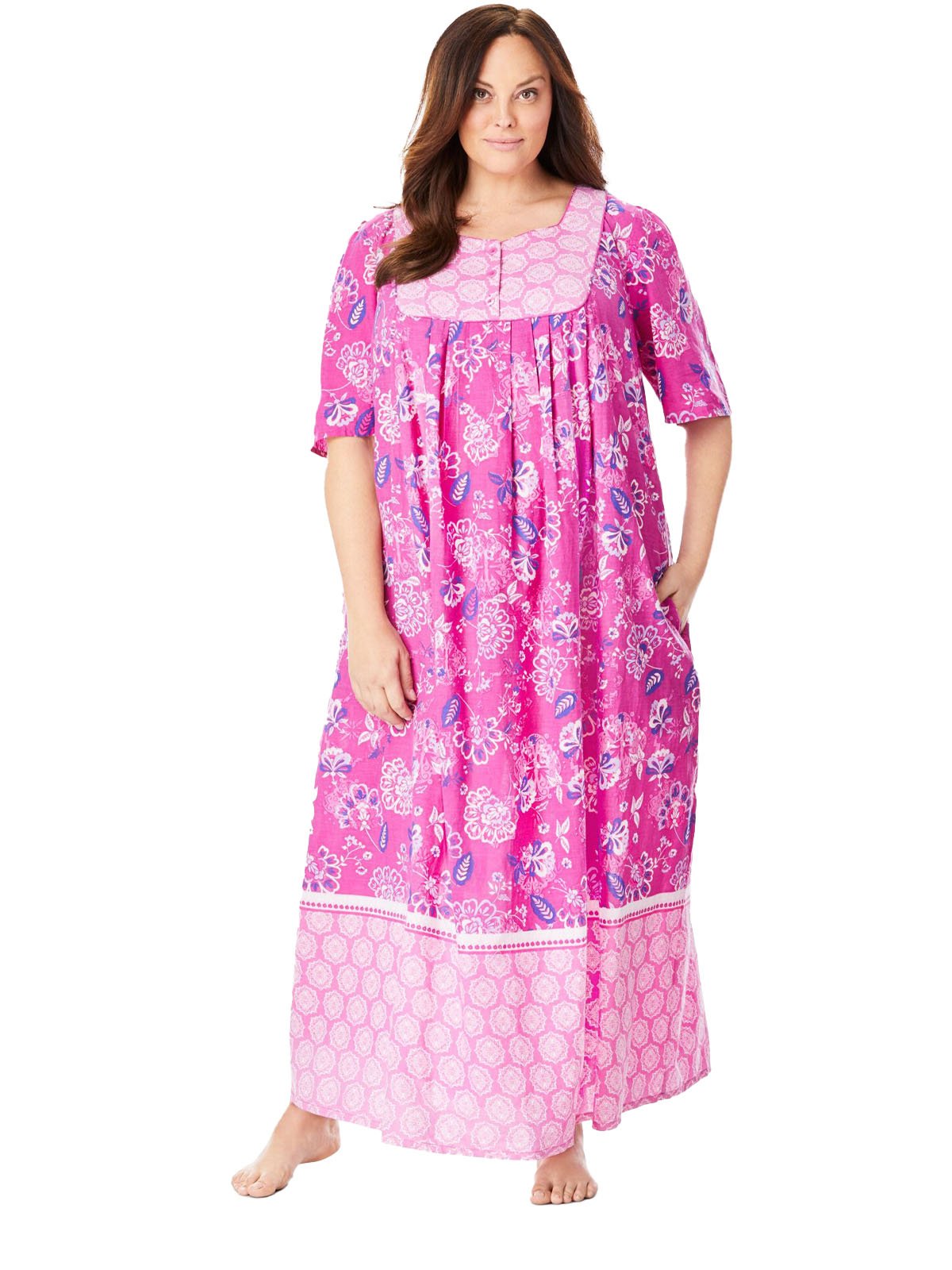 14b PINK Border Print Long Pocket Lounge Dress Size 28 - 42 - Image 1