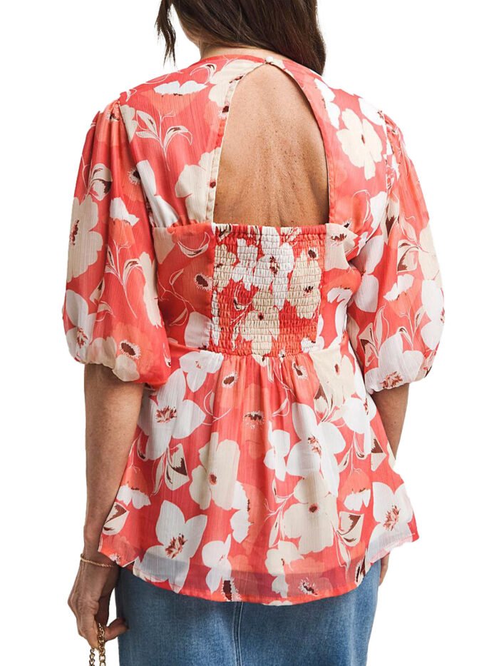 PINK Floral Print Exposed Back Tea Blouse Size 10 -26 - Image 5