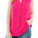 PINK Bright Rose Sleeveless Tab Front Tunic Size 16 - 42