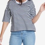NAVY Pure Cotton Striped Cropped Top Size 12 - 34