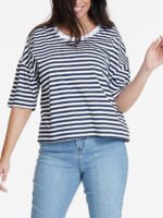 NAVY Pure Cotton Striped Cropped Top Size 12 - 34
