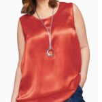 ORANGE Sleeveless Satin Shell Tank Top Size 16 - 22