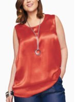 ORANGE Sleeveless Satin Shell Tank Top Size 16 - 22