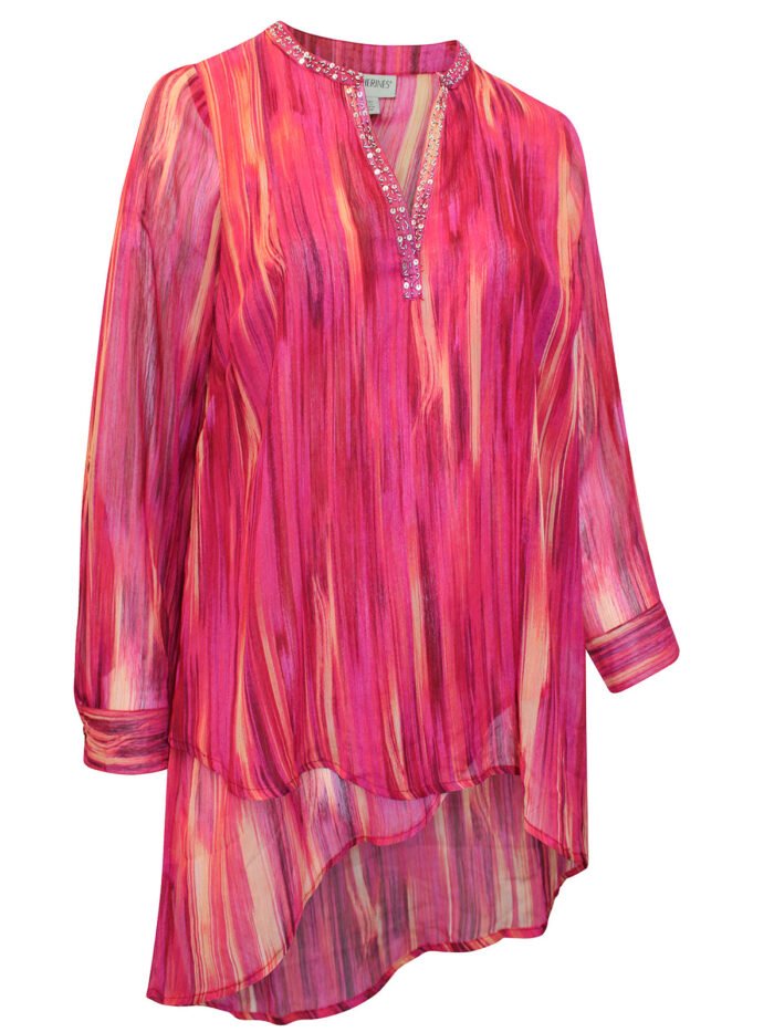 PINK Burst Ikat Texture Beaded Beauty Asymmetrical Tunic Size 16 - 40 - Image 6