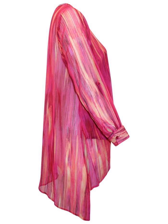 PINK Burst Ikat Texture Beaded Beauty Asymmetrical Tunic Size 16 - 40 - Image 5