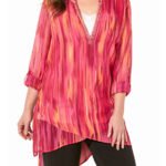PINK Burst Ikat Texture Beaded Beauty Asymmetrical Tunic Size 16 - 40