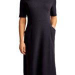NAVY Half Sleeve Textured Fit & Flare Pocket Dress Size