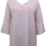WHITE Pure Cotton Striped Trumpet Sleeve Top Size 10 - 18