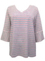WHITE Pure Cotton Striped Trumpet Sleeve Top Size 10 - 18