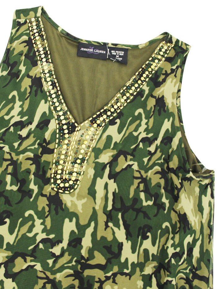 KHAKI Camo Print Embellished Sleeveless Dress Size 12-22 - Image 2