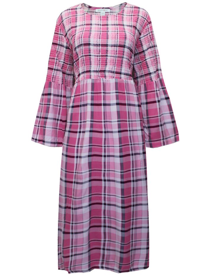 PINK Checkered Long Sleeve Smock Dress Size 20 - 30 - Image 1