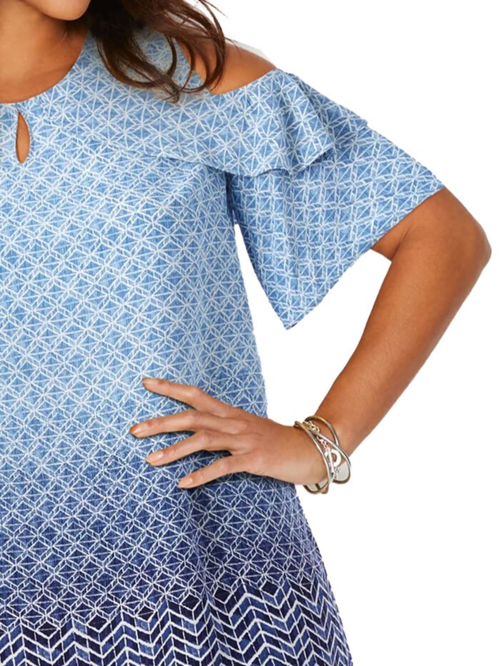 NAVY Border Print Frill Cold Shoulder Top Size 24/26 Only** - Image 2