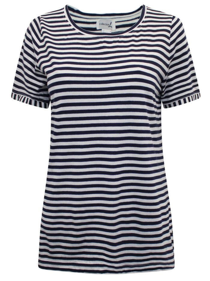 NAVY Modal Blend Short Sleeve Striped Top Size 10 - 24 - Image 1