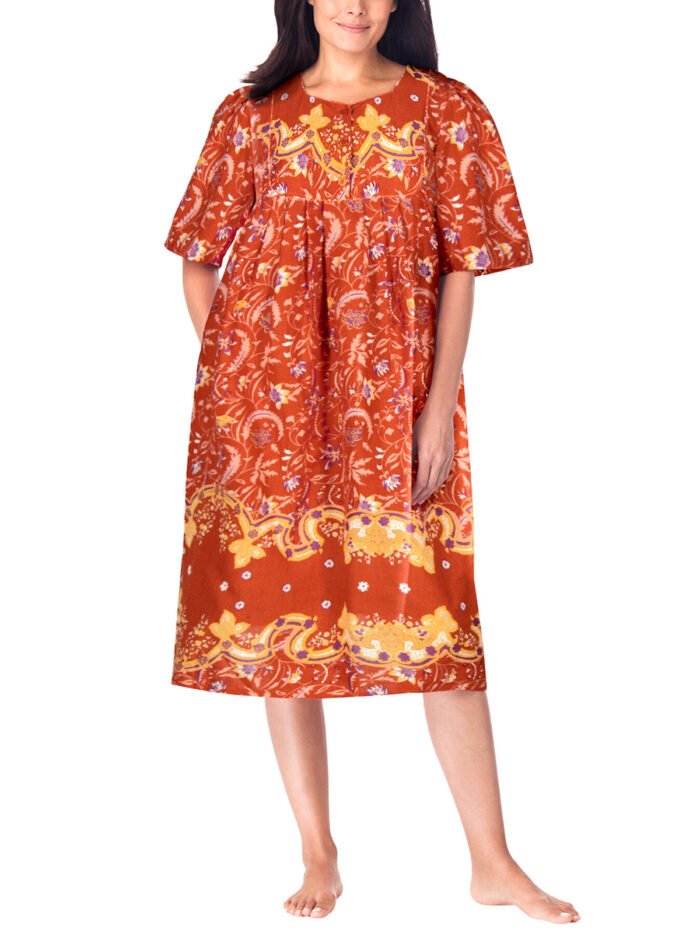 ORANGE Border Print Short Lounger Dress Size 24-34 - Image 1