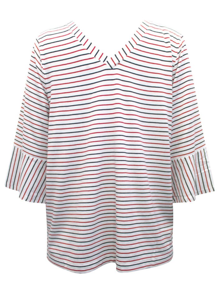 WHITE Pure Cotton Striped Trumpet Sleeve Top Size 10 - 18 - Image 3