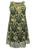 KHAKI Camo Print Embellished Sleeveless Dress Size 12-22