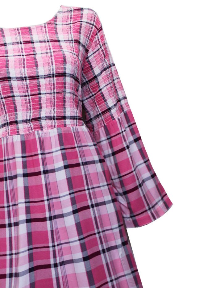 PINK Checkered Long Sleeve Smock Dress Size 20 - 30 - Image 3