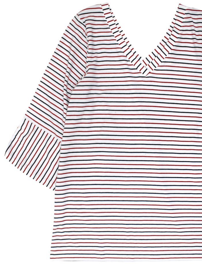 WHITE Pure Cotton Striped Trumpet Sleeve Top Size 10 - 18 - Image 4