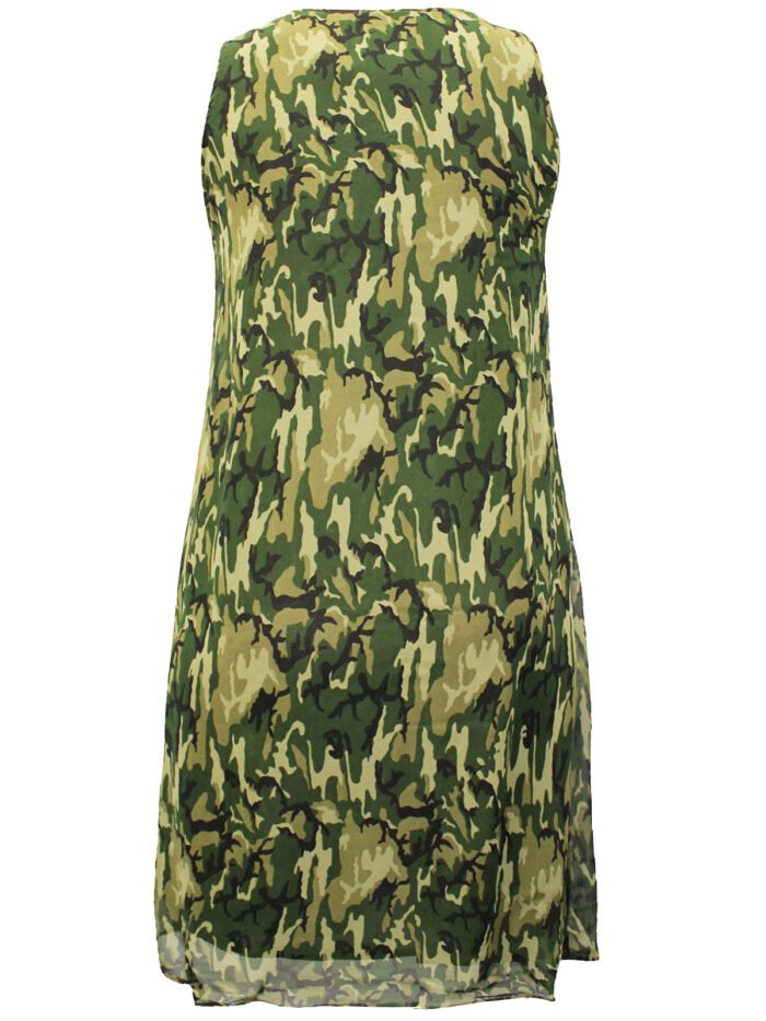 KHAKI Camo Print Embellished Sleeveless Dress Size 12-22 - Image 4